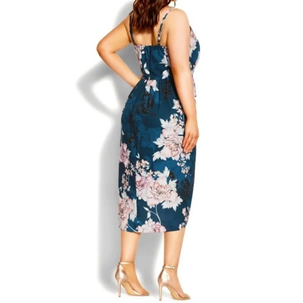 City Chic Jade Blossom Floral Sleeveless V Neck Tulip Hem Midi Dress 16 - Image 4