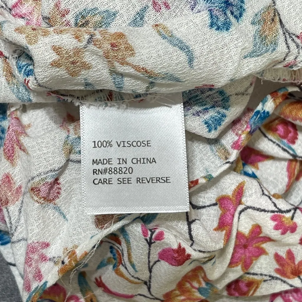 Cynthia Rowley Top Tunic Ruffle Trim Floral Size 1X Gold Pink Teal V-Neck - Image 6