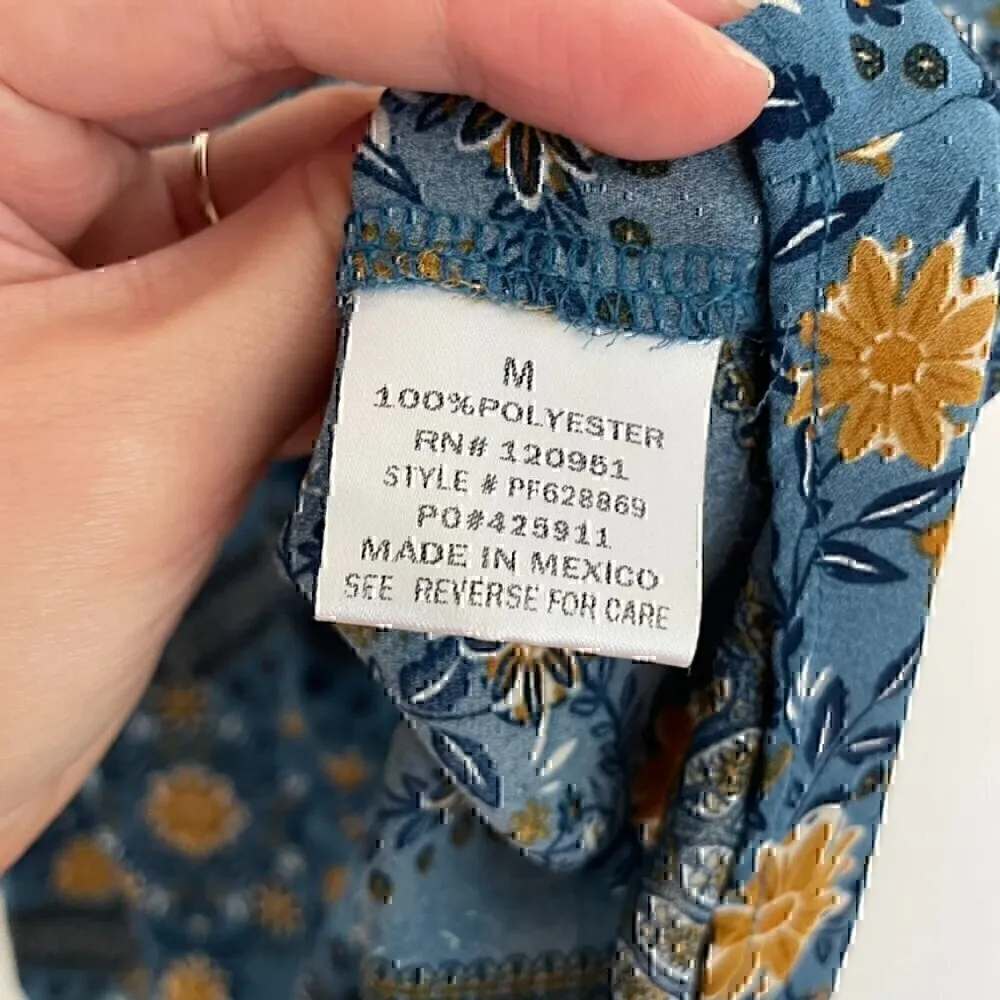 PINK ROSE Blue Mustard Navy Floral Chevron 3/4 Sleeve Roll Tab Sleeve Blouse Top - Image 8