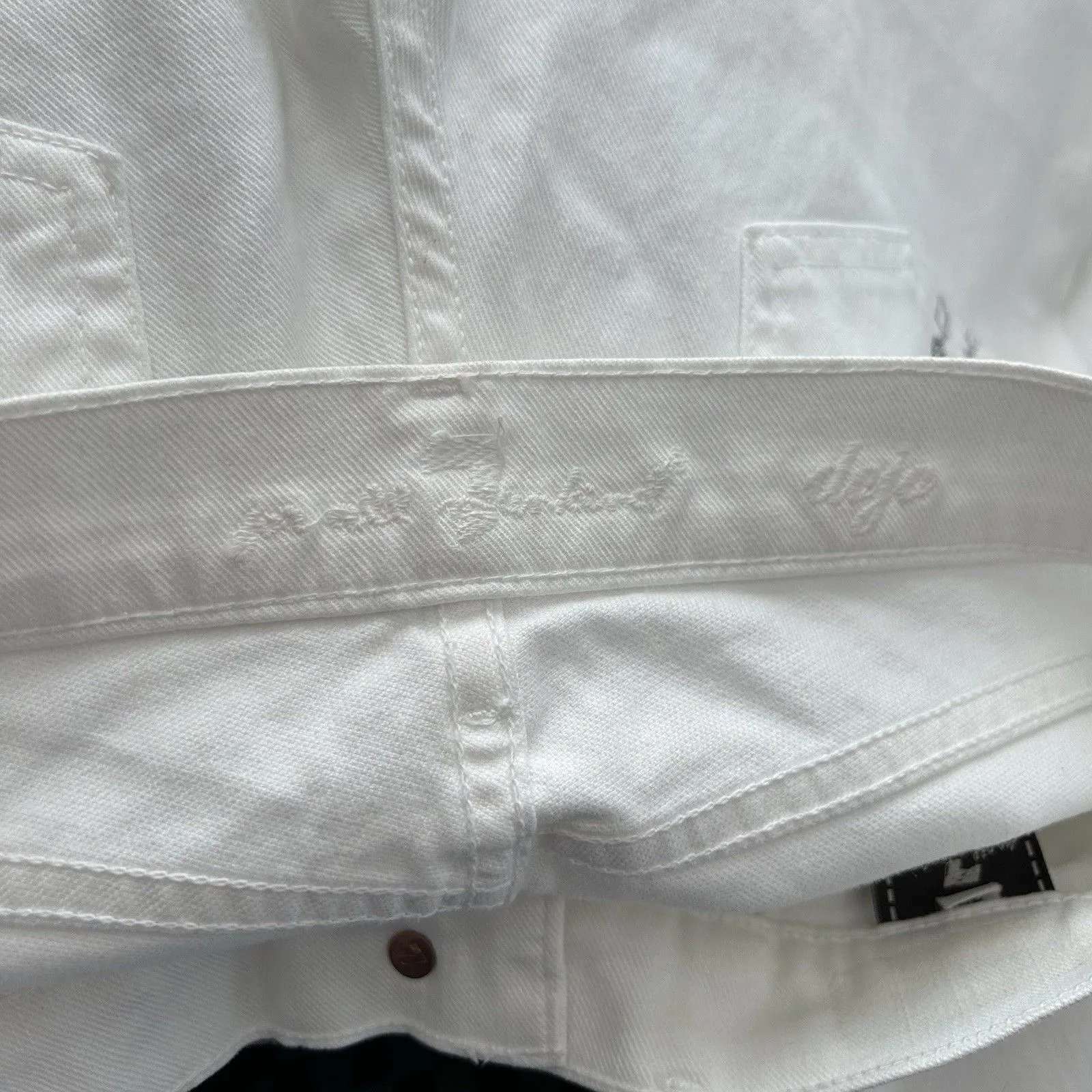 Seven For All Mankind Women'sDojo Embroidered White Wide Leg Flare Jeans Size 27 - Image 10