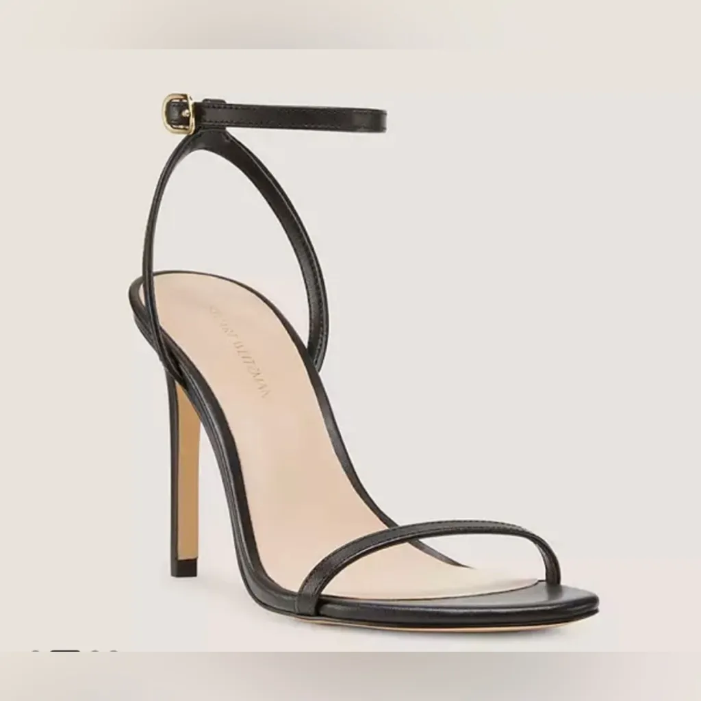 Stuart Weitzman Black Dancer 95 Sandal heel shoes EUC 10 leather strap - Image 2