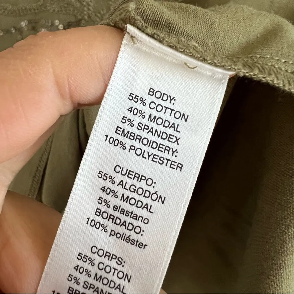 Chico’s by Chico’s Army Green Shirt Embroidered Medium - Size 1 - Image 3