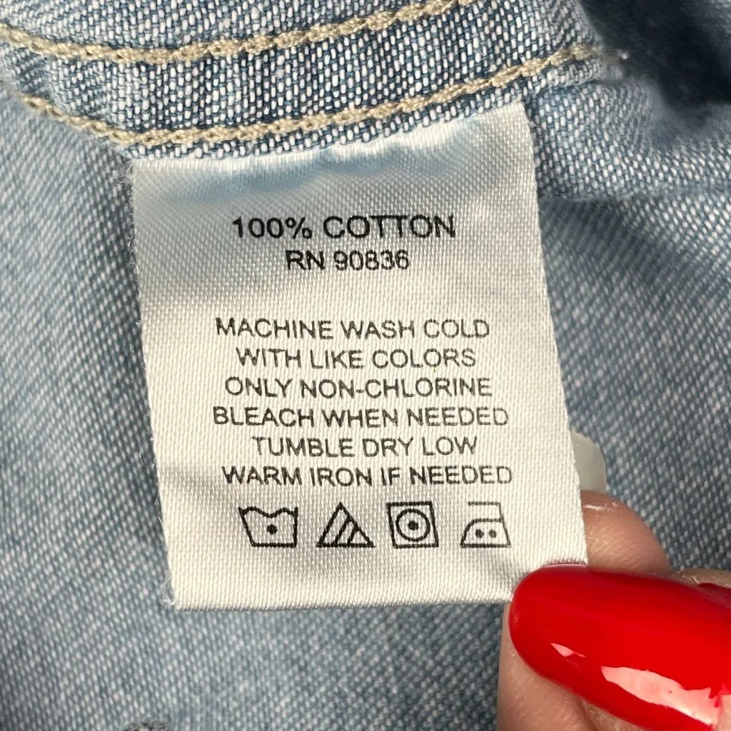 Port Authority Fiesta Graphic Denim Button Up Shirt Size L Long Sleeve Cowboy - Image 9