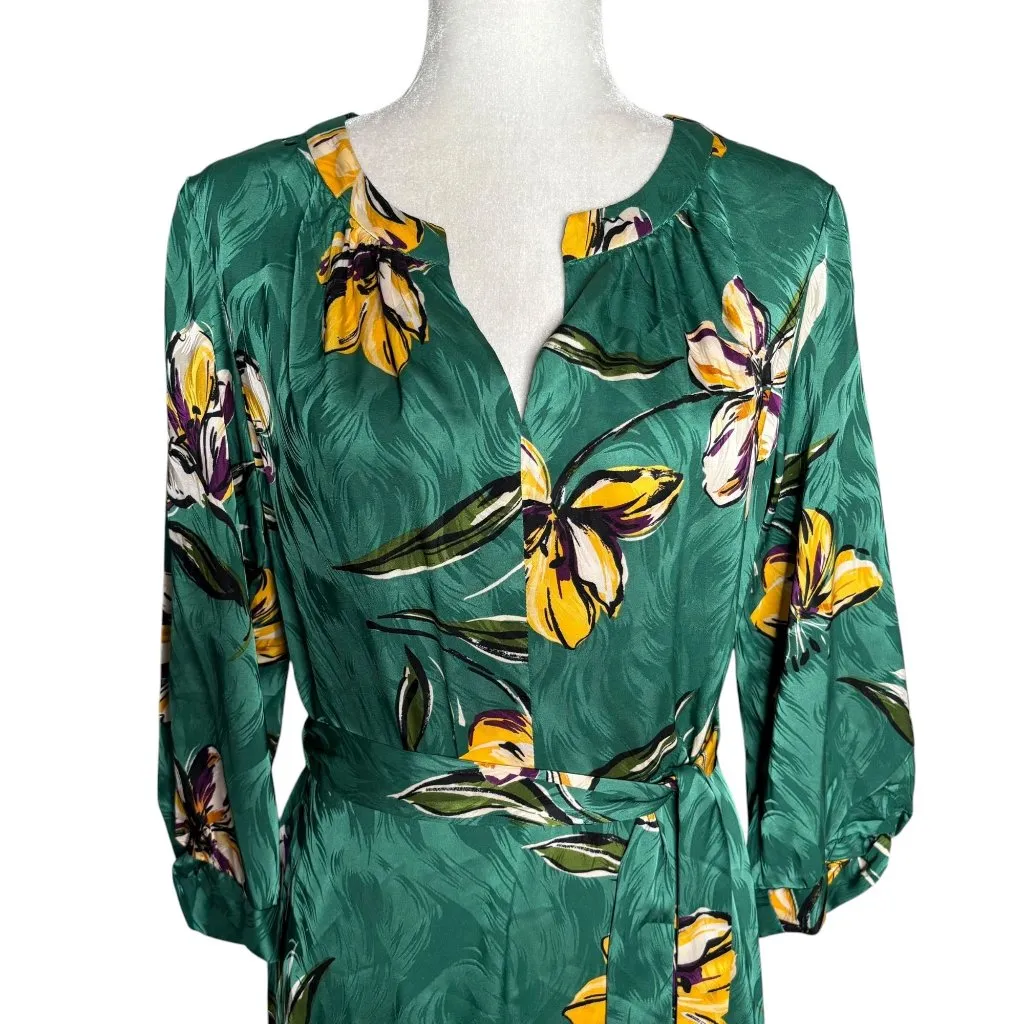 Donna Morgan Floral Midi Dress Size 6 Long Sleeves Tie Belt Waist V Neck - Image 2