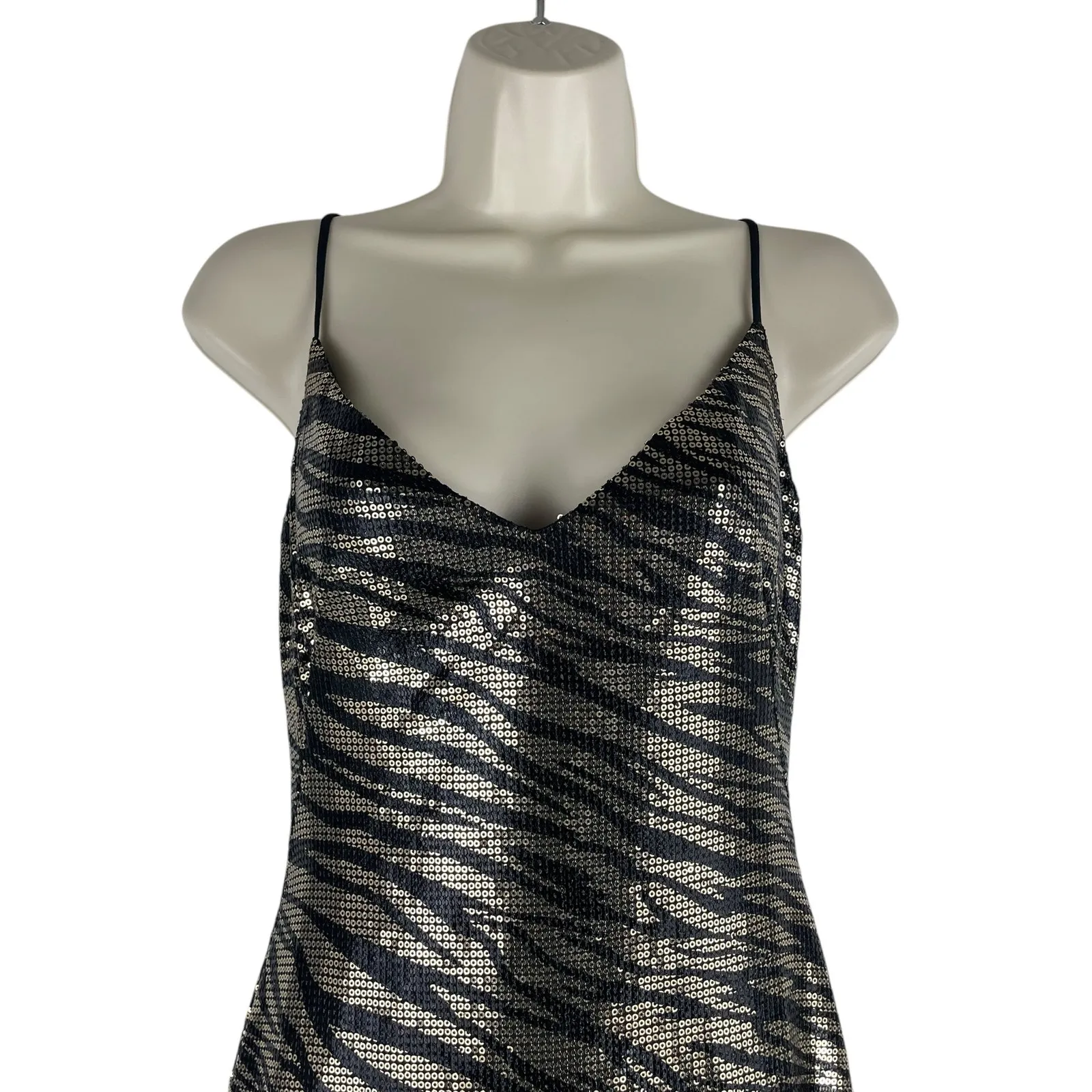 Black Halo Armelle Sequin High Lo Evening Gown Dress Golden Tiger - Image 5