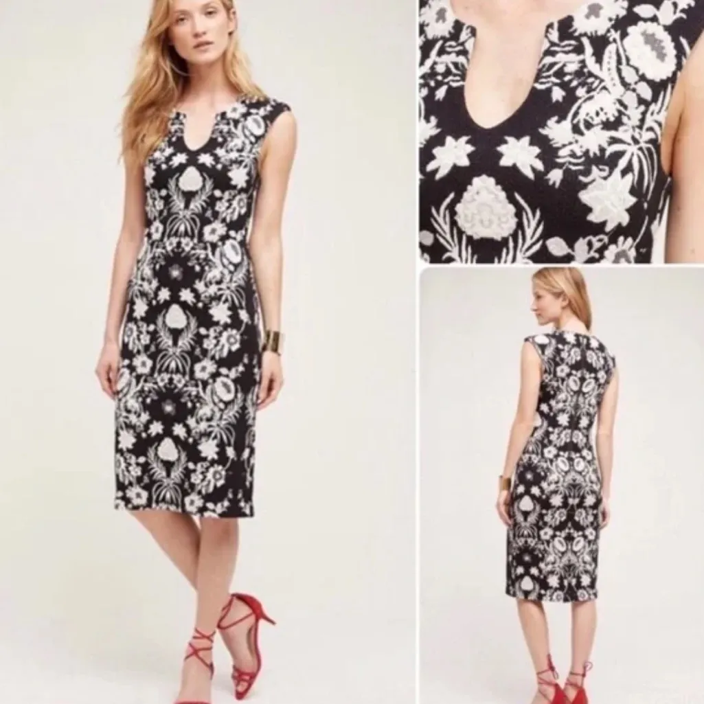 Anthro HD in Paris Black and Cream Floral Textured Midi Dress 2P - Image 2