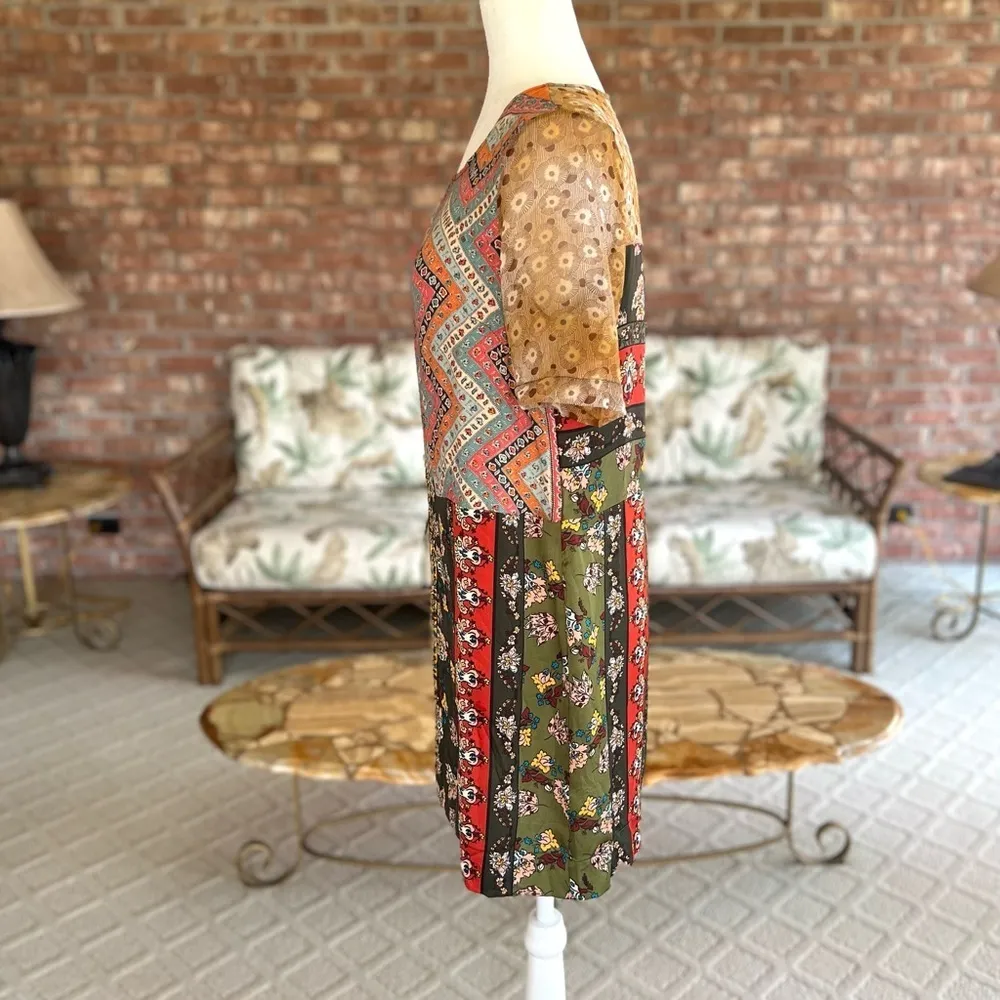 Tiny Anthropologie Anna Dress Patchwork Shift Mini Dress XS Festival Party Boho Green - Image 10