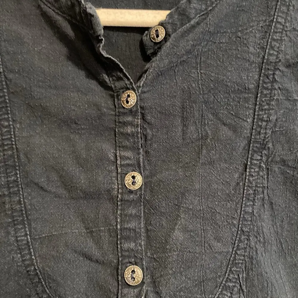 Vintage Navy Blue Cotton 3/4 Sleeve Loose Fit Boho Cottage Tunic Top Size Small - Image 9