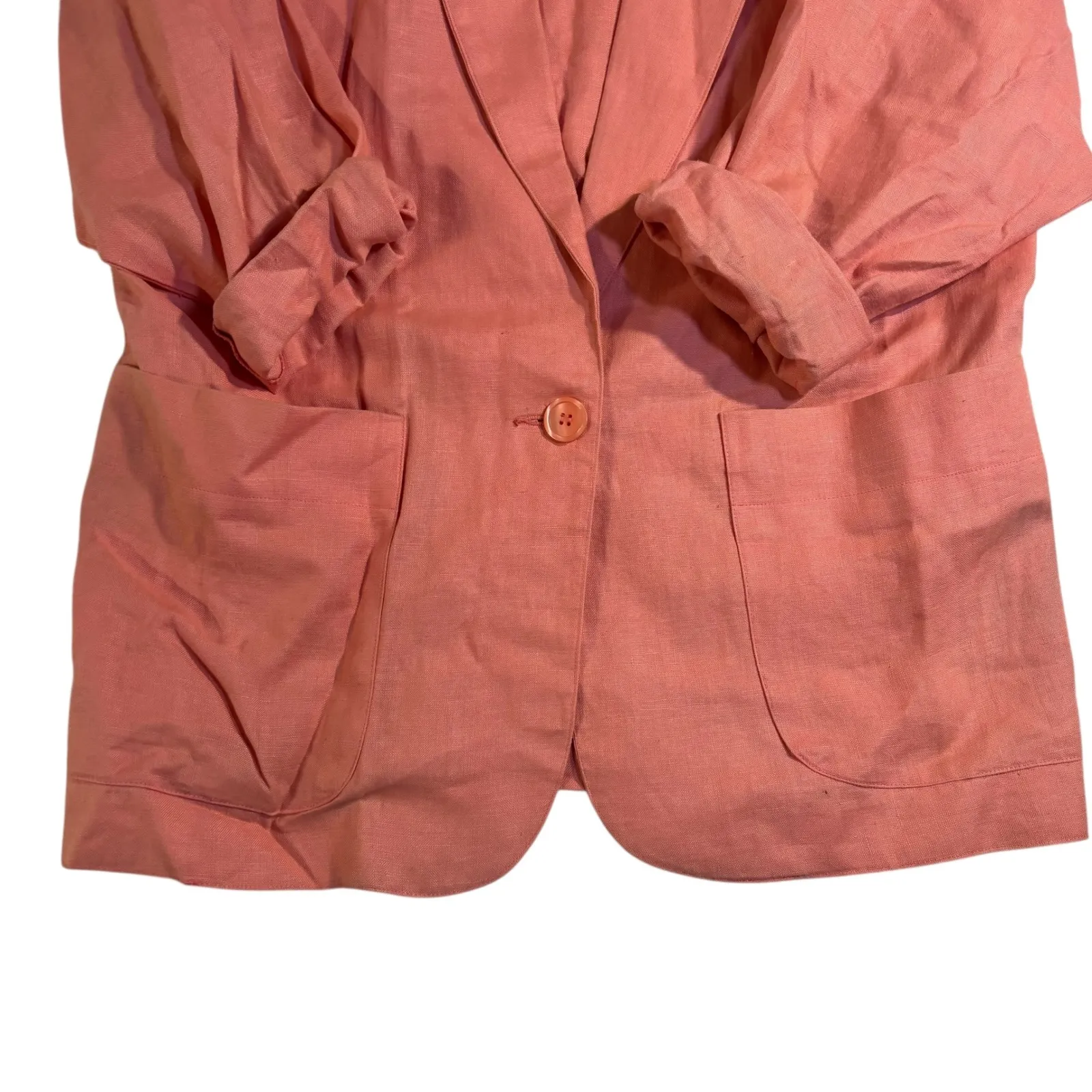 Counterparts Linen Blazer Coral Pink Button Front Career Jacket Size 8* - Image 5