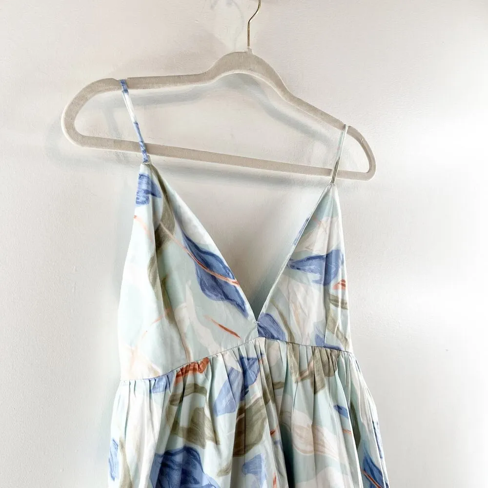 Abercrombie & Fitch V-Neck Babydoll Floral Mini Dress Cream Blue Medium Petite - Image 7