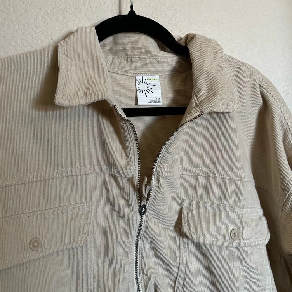 Aerie Corduroy Quarter Zip Shacket Pullover Top Sz small oversized‎ - Image 5