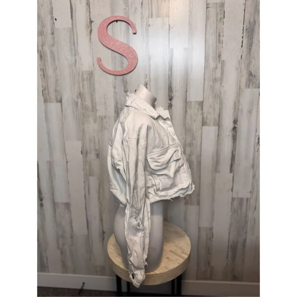 ZARA WOMEN'S CUFF OFF DENIM JEAN JACKET WHITE SMALL - Image 5