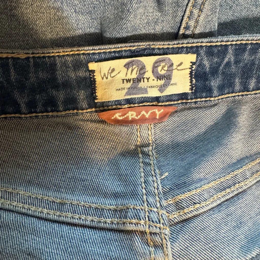 Free People Crvy Vintage Distressed High Rise Raw Hem Button Fly Denim Shorts 29 - Image 7