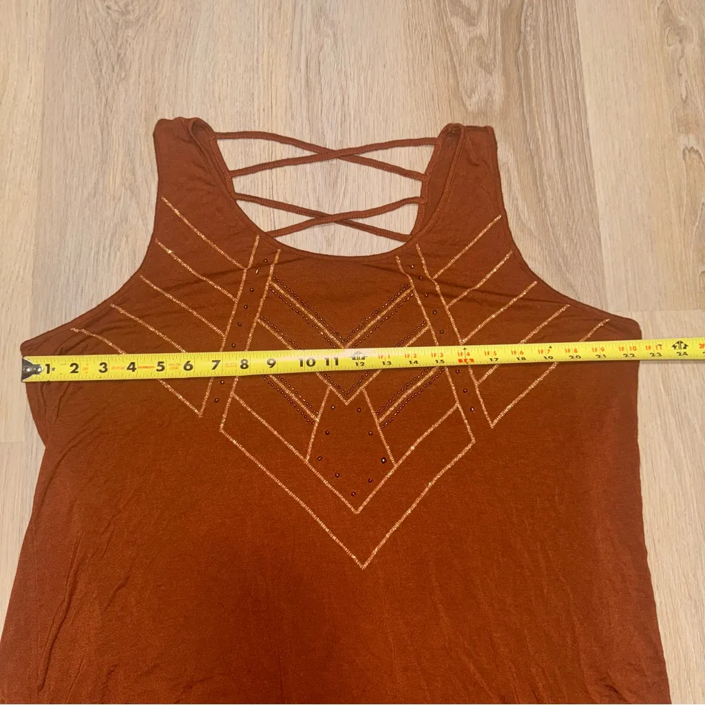 Apt. 9 Boho Brown Tank Top with Beads & Criss Cross Back - Size XL - Image 4