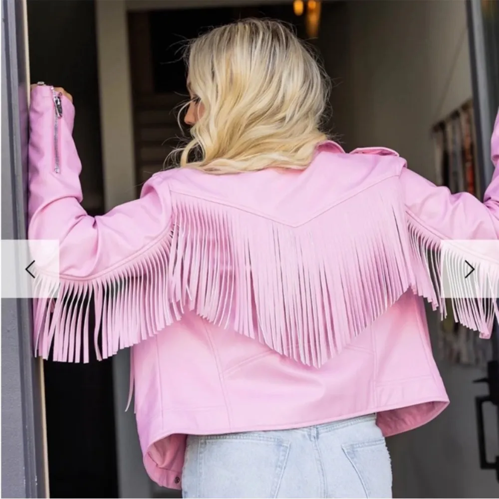 Buddy Love Faux Leather Fringe Moto Jacket Bubblegum Pink NEW Medium - Image 4