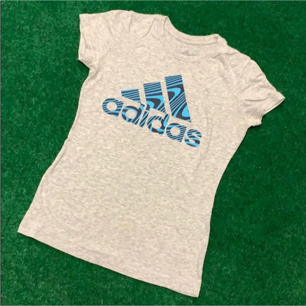 Adidas Soft Heather Gray Graphic Logo Tee with Blue Logo - Image 2