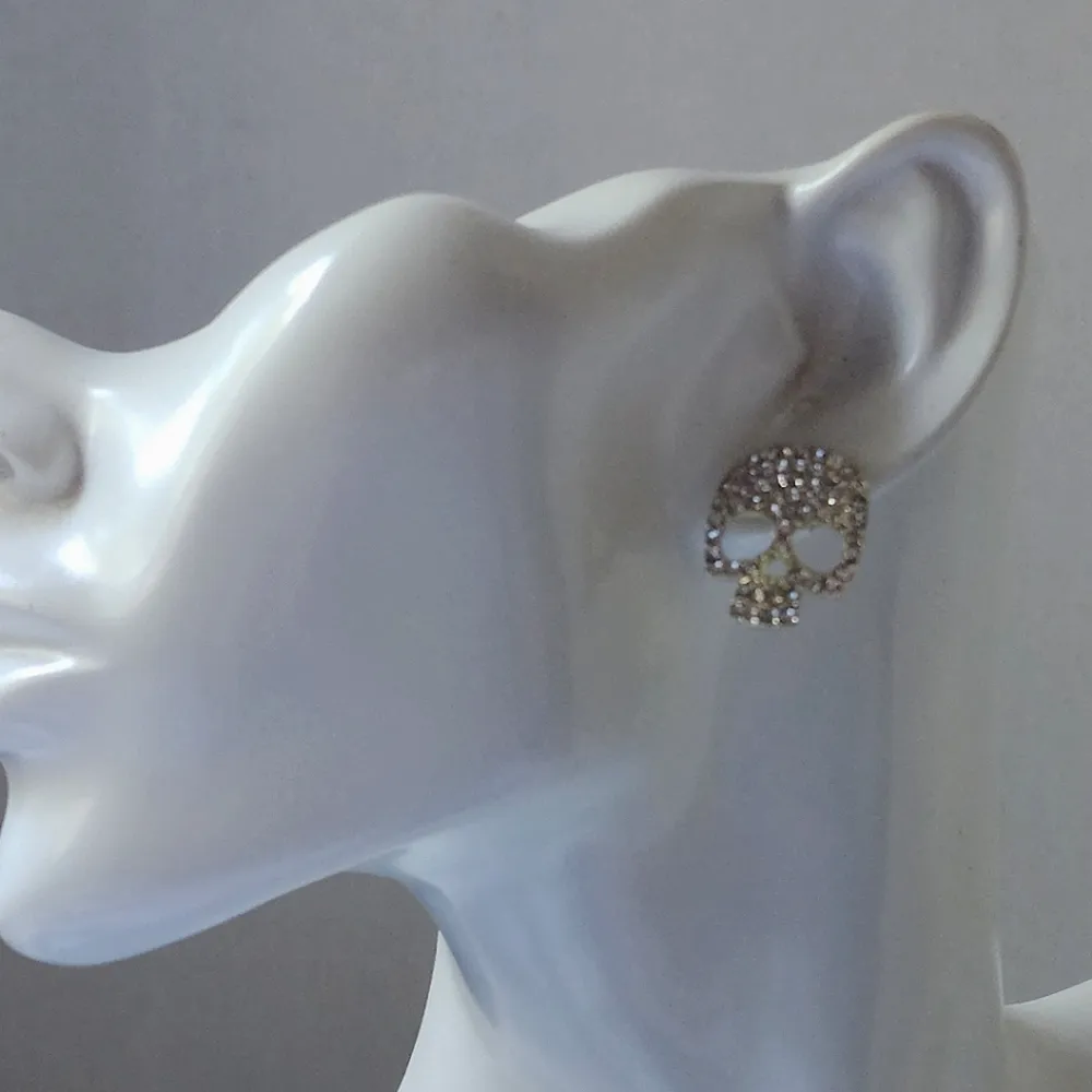 Silver with Crystal Rhinestones Skull Earrings - Image 2
