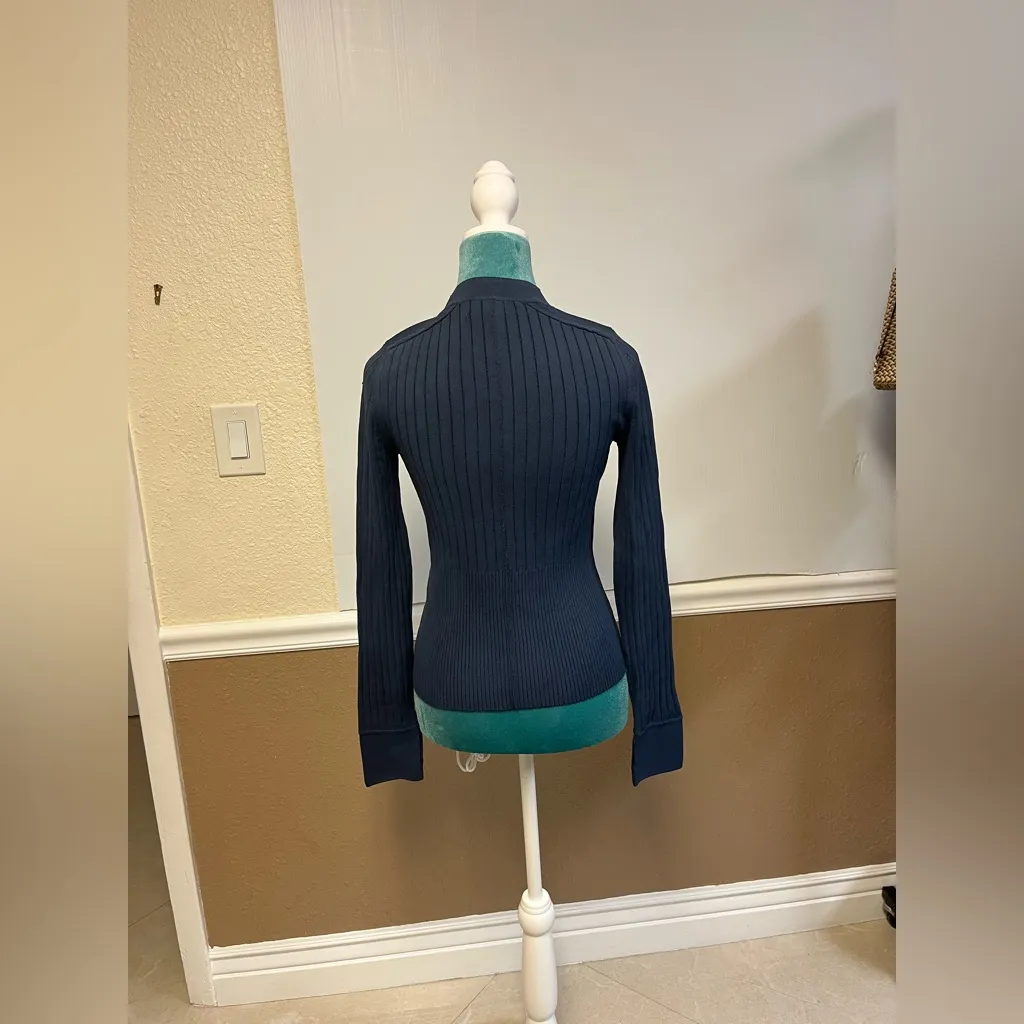 Rag‎ & Bone New York Mock Neck Ribbed Knit Sweater Size S Slate Blue Thumb Holes - Image 3