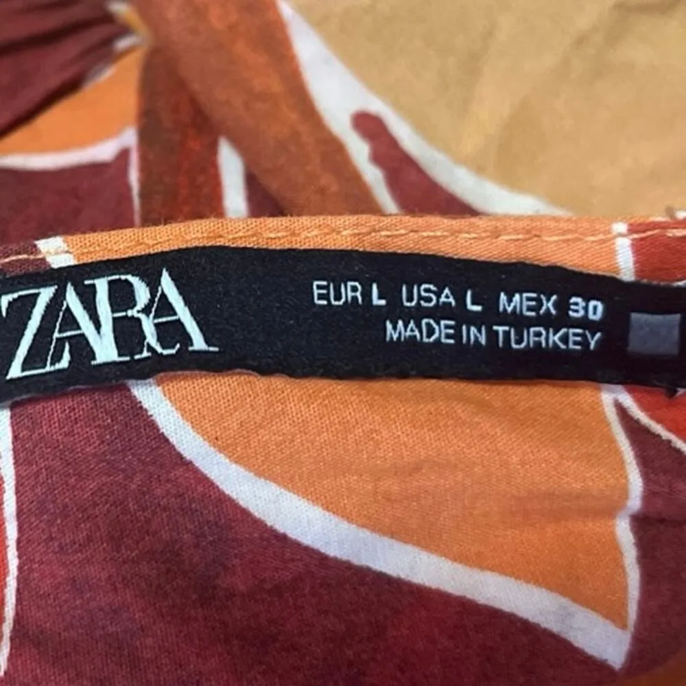 Zara Multicolor Floral Puff Short Sleeve Ring Knot Bandeau Crop Blouse Top Sz L - Image 4