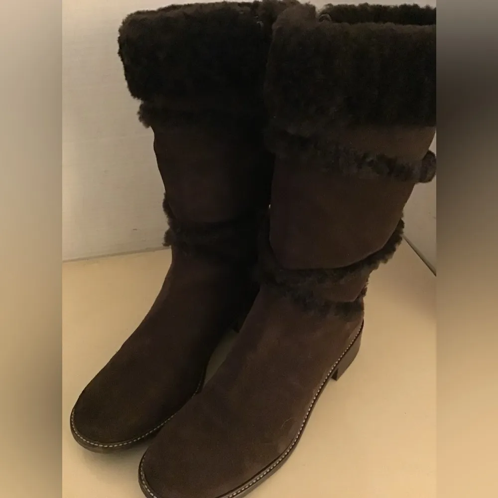LL.Bean women brown suede shearling knee high boots US 9 - Image 6