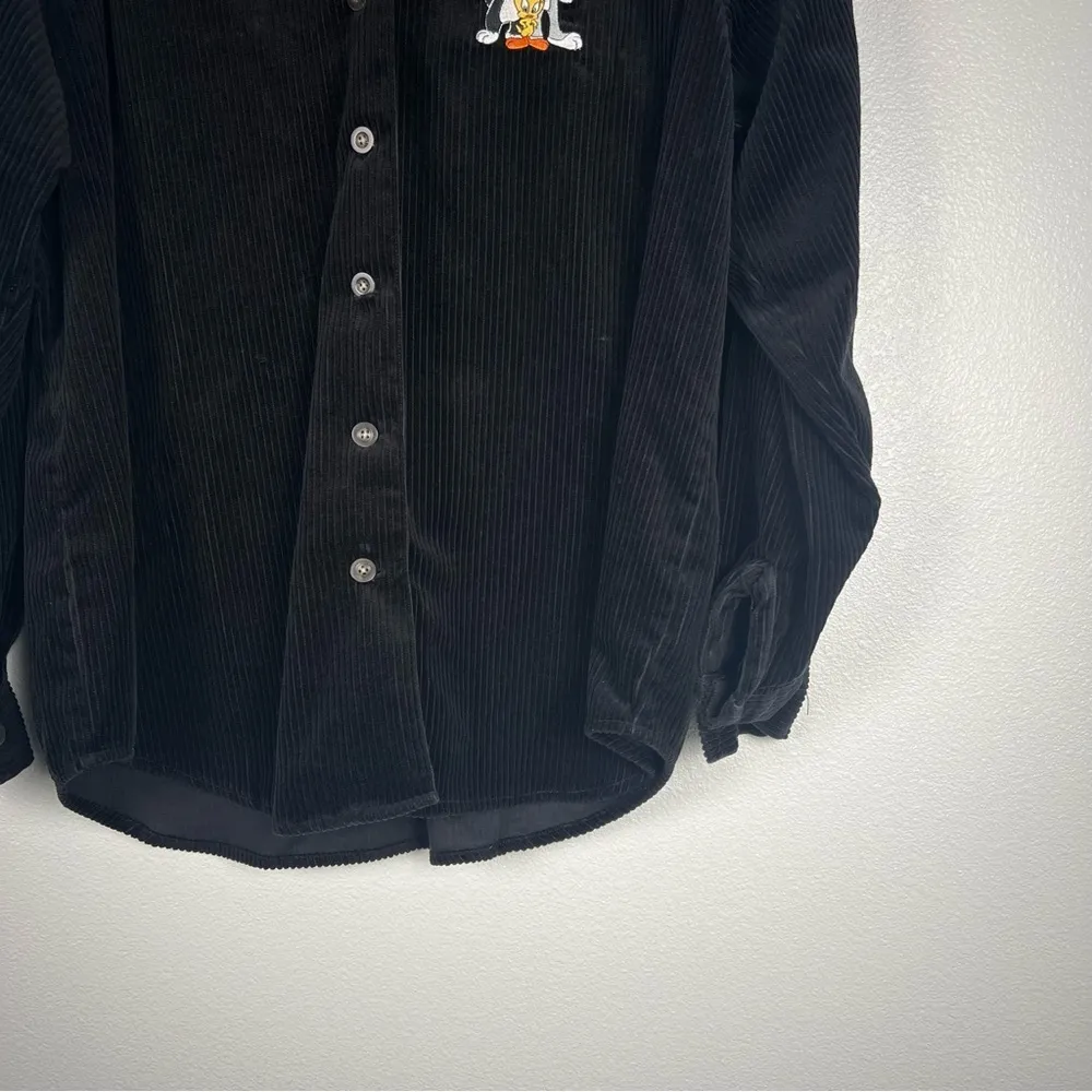 Warner Bros Vintage Corduroy Button Up Shirt‎ Bugs Bunny Embroidery Sz L Black Size L - Image 4