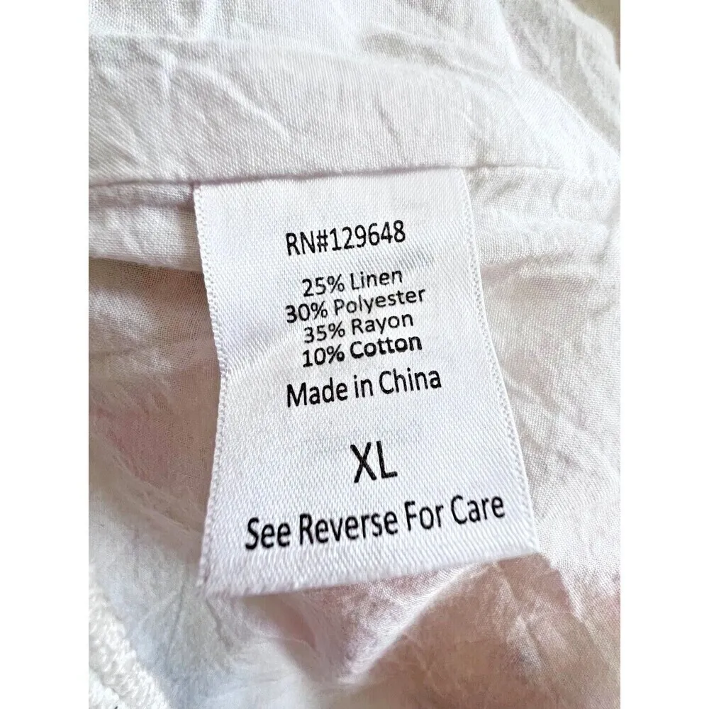 Embroidered linen dress romantic chic flounce vintage floral country XL White - Image 3