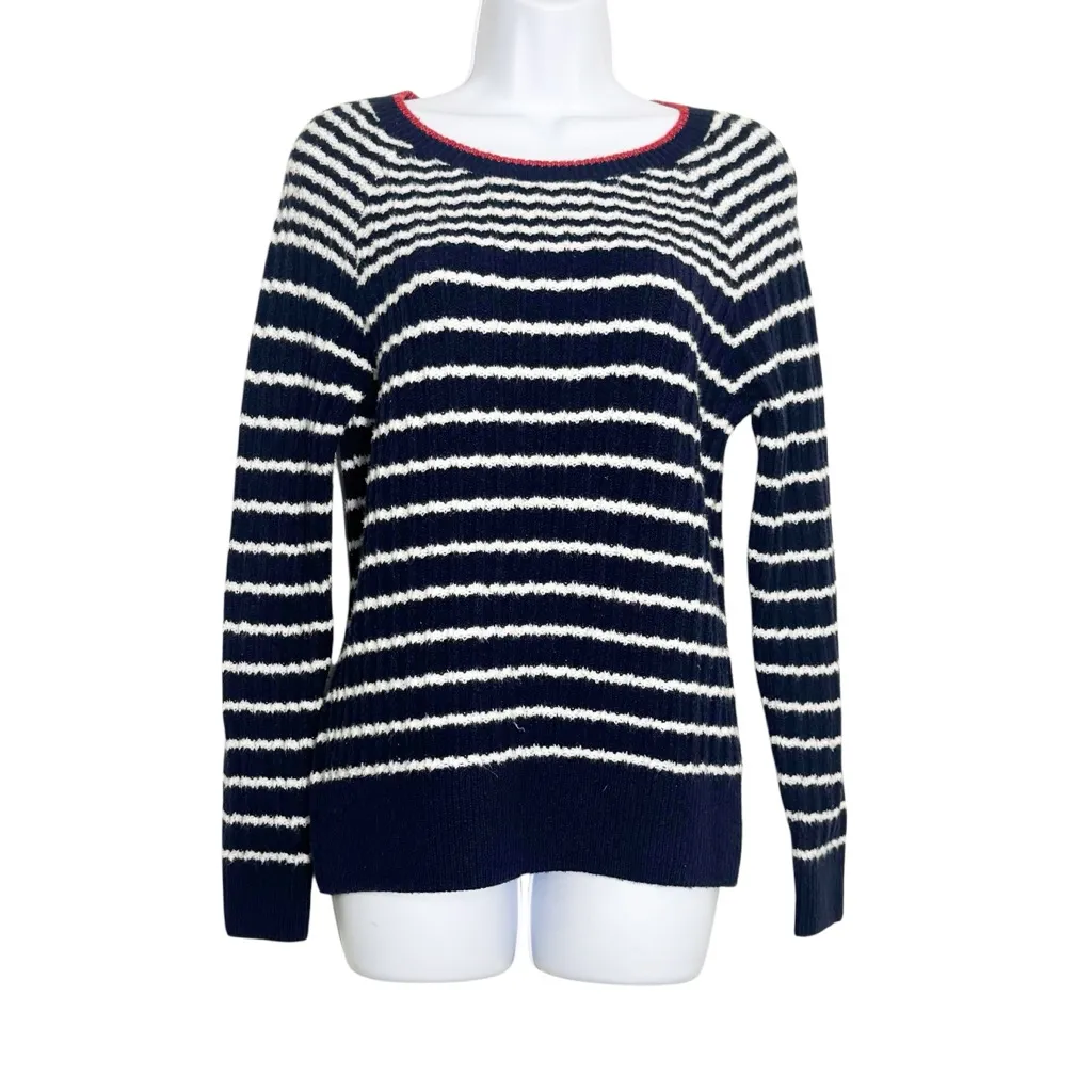 Old Navy Navy & White Striped Pullover Sweater Red Trim Size Small - Image 2