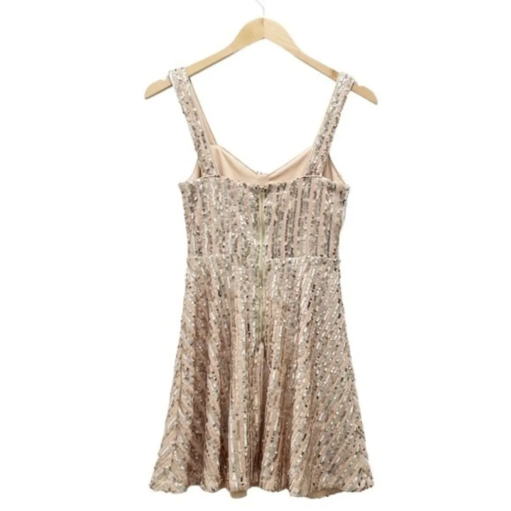Lulus Sequined Skater Dress Women’s Size XS Throw Some Glitter Rose Gold Wedding - Image 2