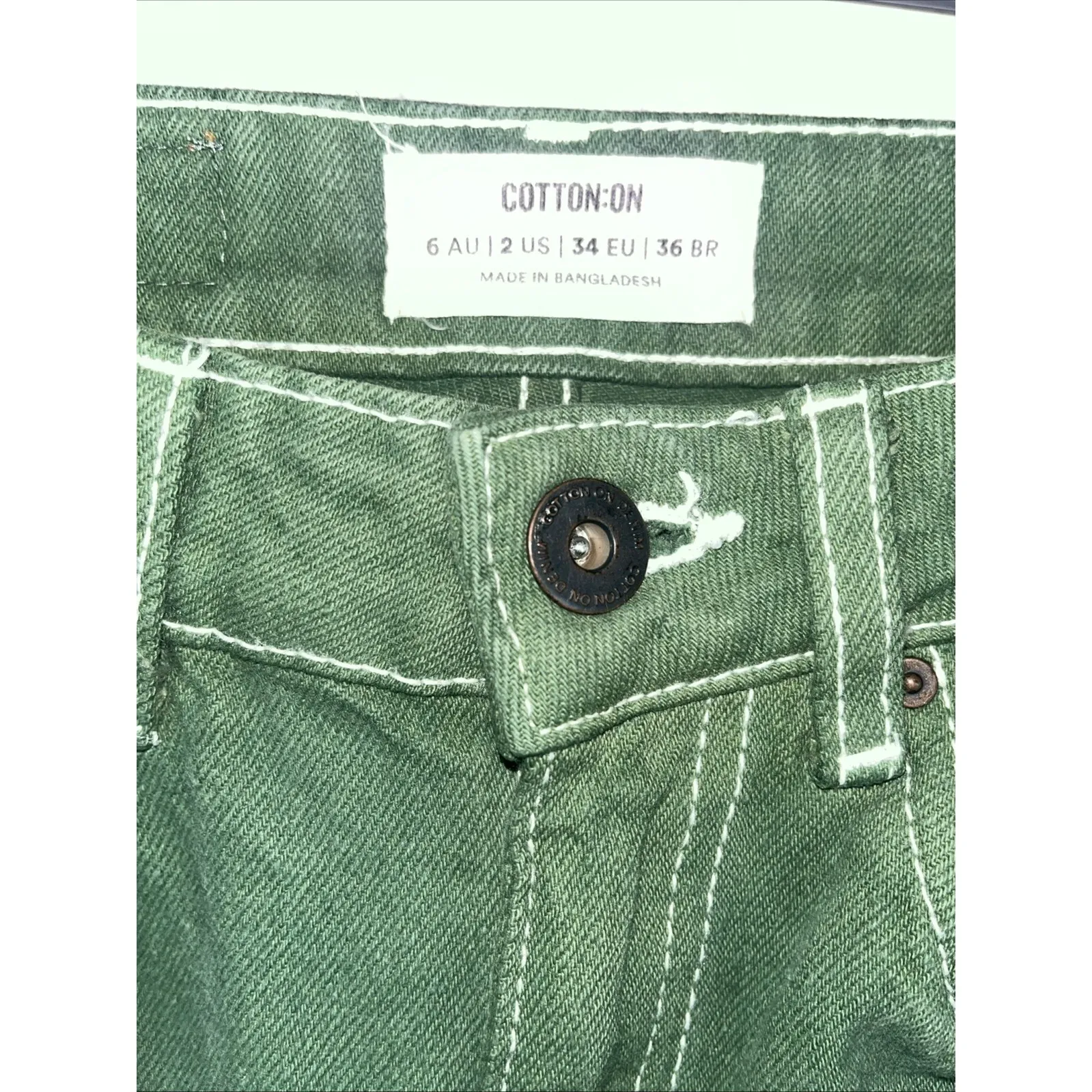 Cotton On Women's Long Straight Leg Jeans Forest Green Grunge Streetwear Size 2 - Image 3