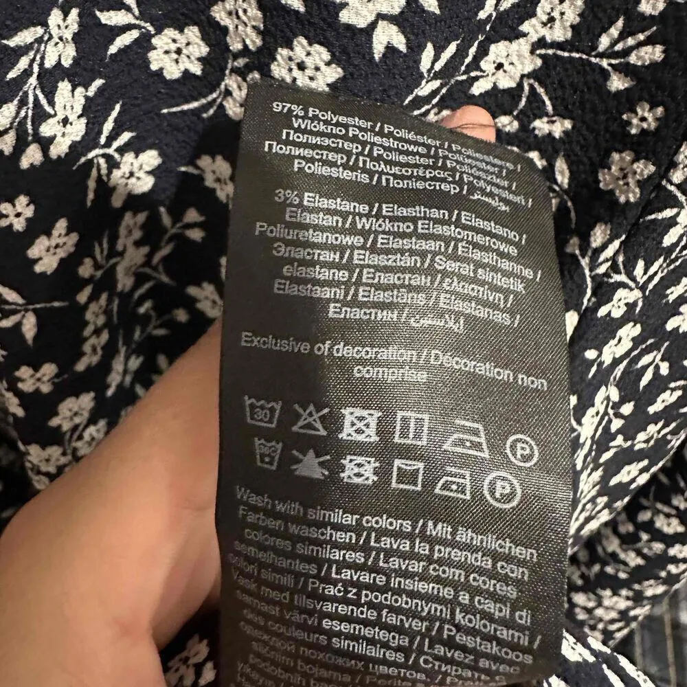 Only Womens Navy Blue White Floral Print Long Sleeves V-Neck Wrap Short Dress 38 - Image 10