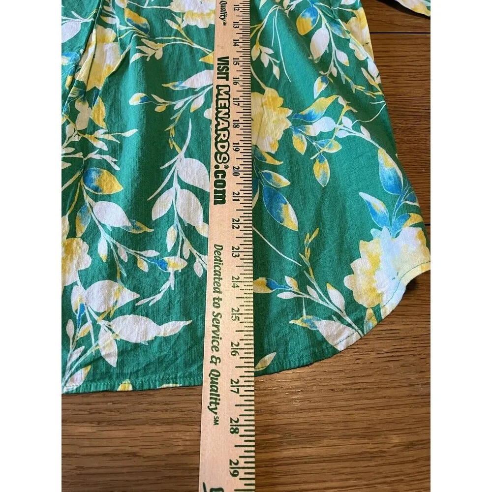 St. Johns Bay Women Green Floral Long Sleeve Blouse Size Large Hawaiian Colorful - Image 8