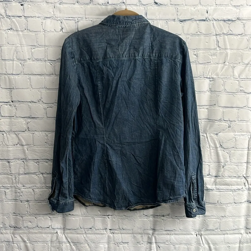 LOFT Blue Denim-like Button-Up‎ Shirt woman’s size Small - Image 3