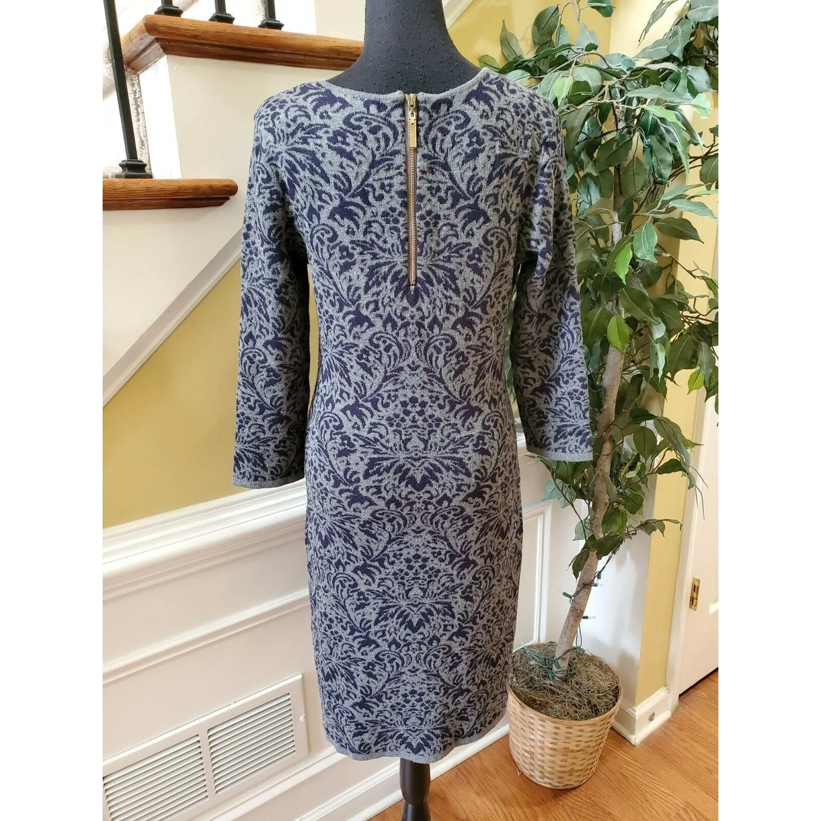 ii SISTERS Dress Women's Small Gray Blue Thick Knit Long Sleeve - Image 7