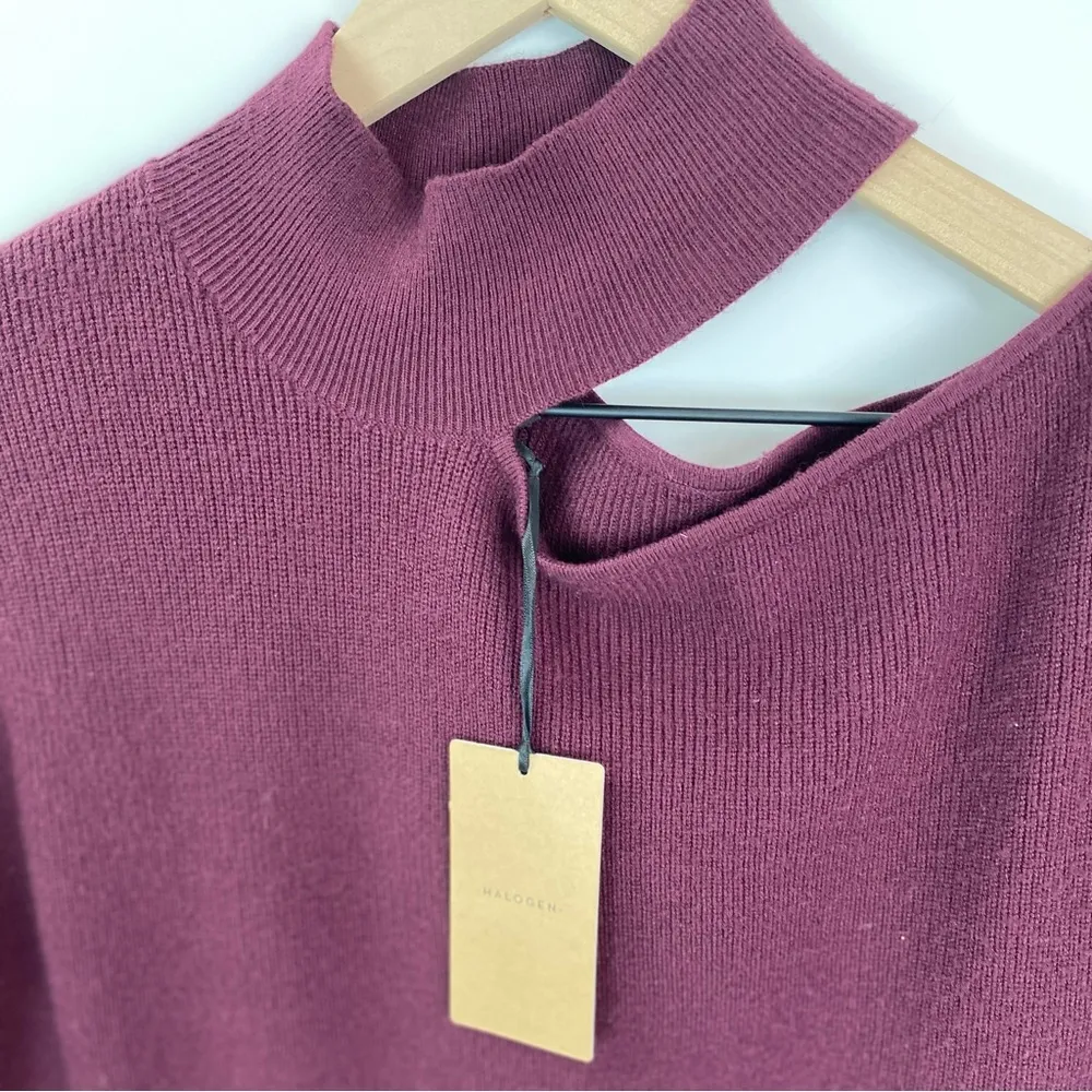 Halogen Burgundy Cutout Shoulder Sweater Dress - Size Small | Mock Neck,  L/S - Image 4