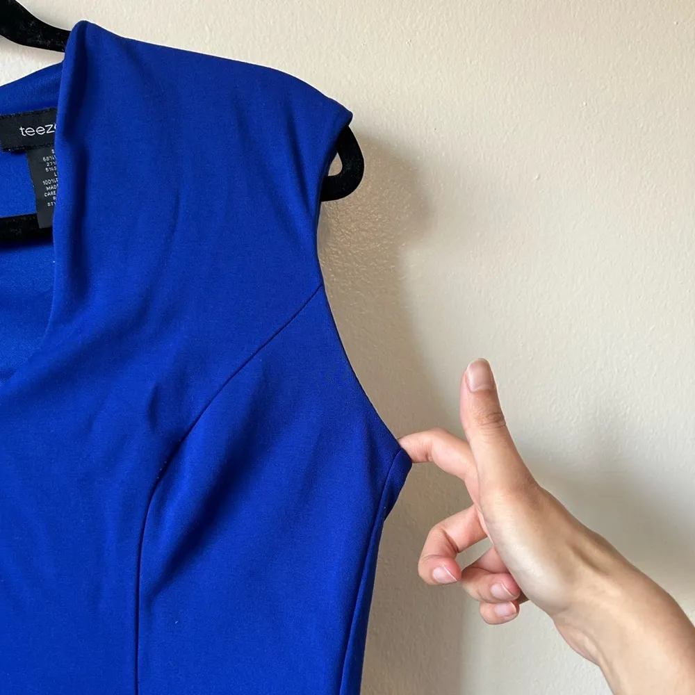 NWT TeezeMe Small Royal Blue Vintage Career Dress Cap Sleeves Zip Close Plunge - Image 5