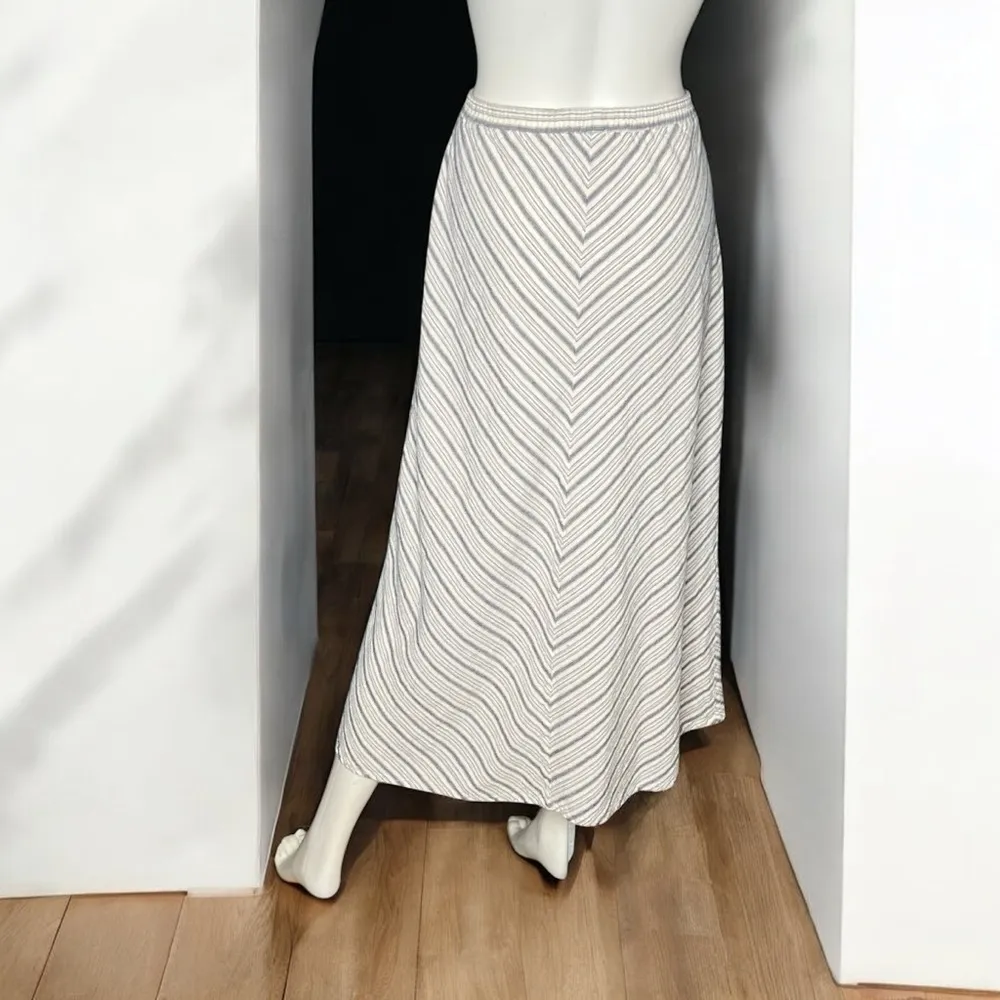 For Cynthia Blue White Linen Blend Striped Maxi Skirt Boho Beach Elastic Waist L - Image 3