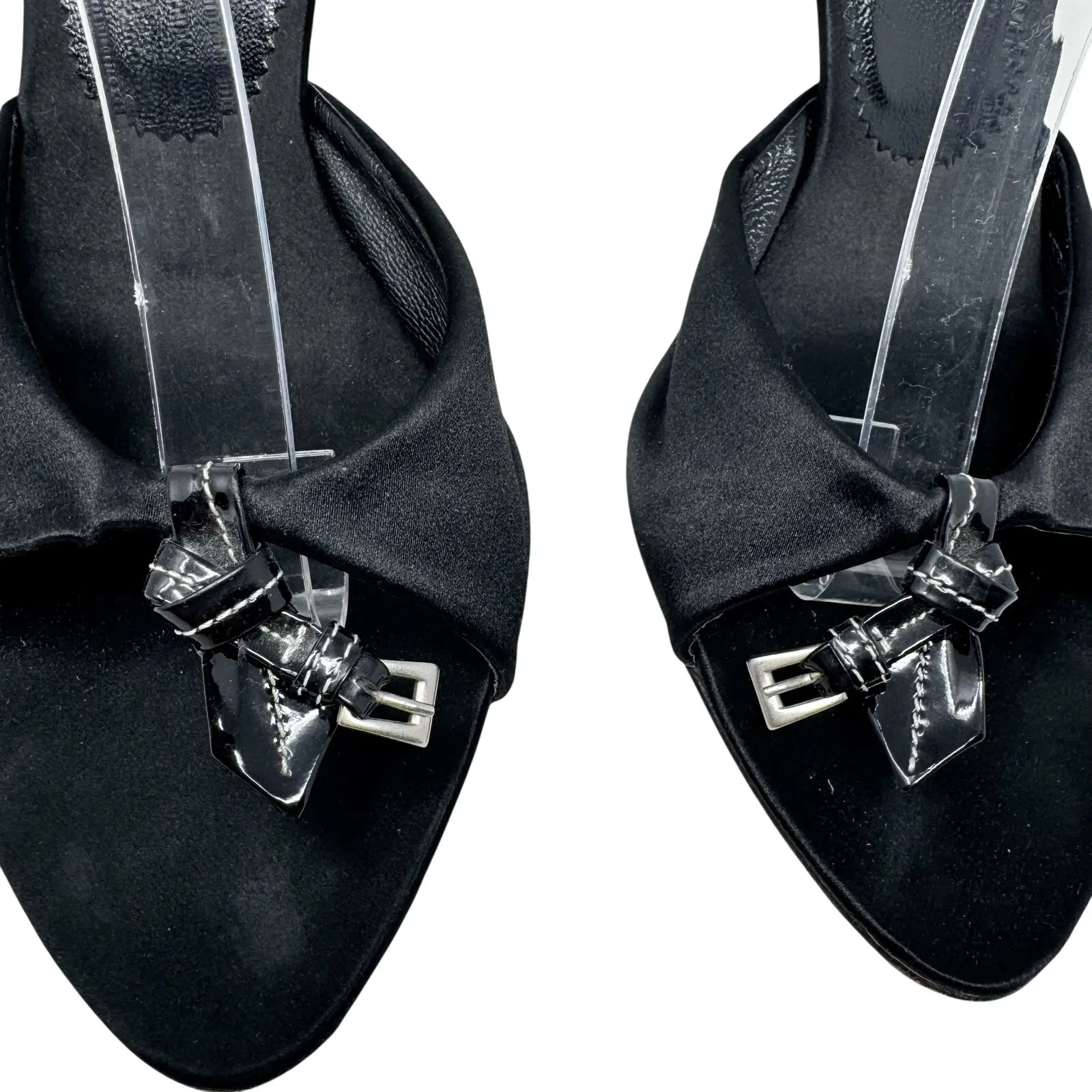 Prada Vintage Black Satin Peep Toe D’Orsay Pumps with Buckle Detail EU 40 US 10 - Image 3