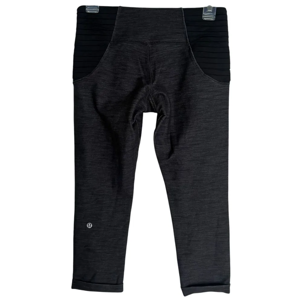 Lululemon Aphrodite Crop Black‎ Slub Denim Black Leggings Size 6 Yoga W6825S - Image 2
