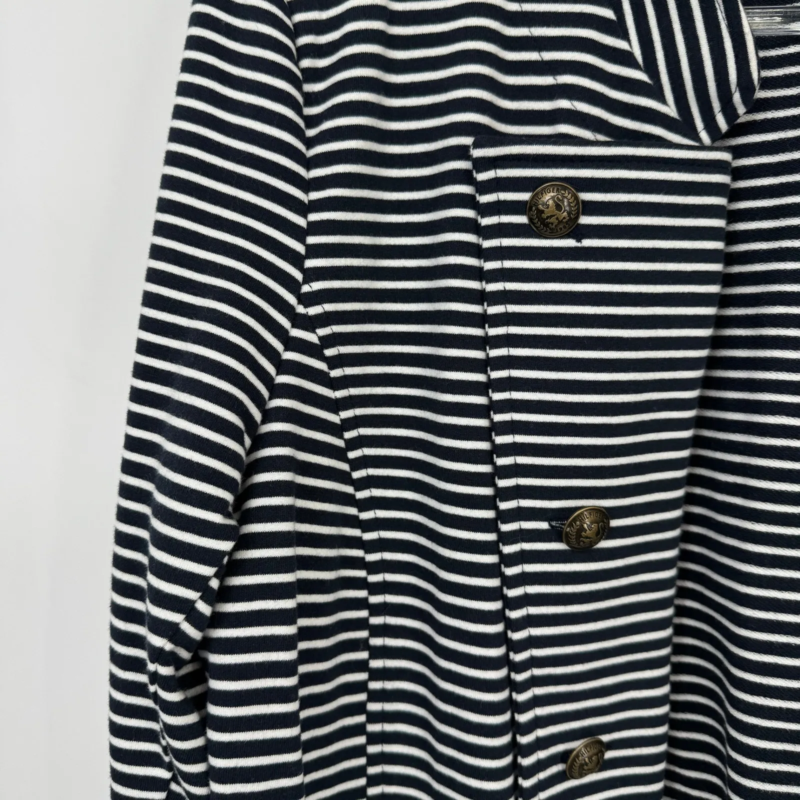 Tommy Hilfiger Military Nautical Blazer Jacket Womens M Navy White Stripe Preppy - Image 5