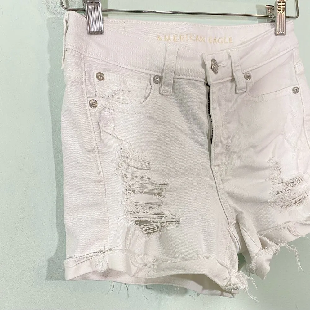 American Eagle Women's White Distressed High Rise Denim Shortie Size 0 - Image 4