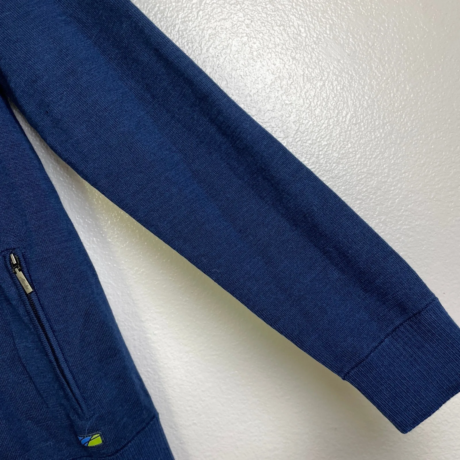 Alaska by Luly Yang Sweater Jacket Small Blue Full Zip Knit Airlines *Holes - Image 8