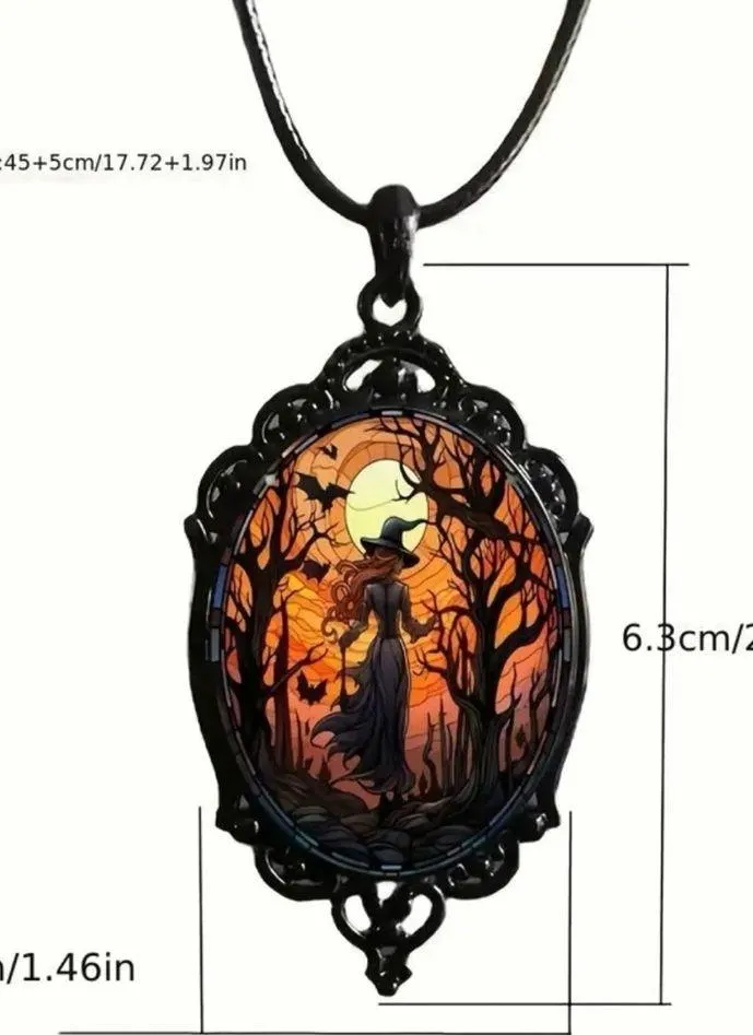 Retro Style Bat Witch Pendant Cameo Black Pendant Necklace Gothic Glass Pendant - Image 5