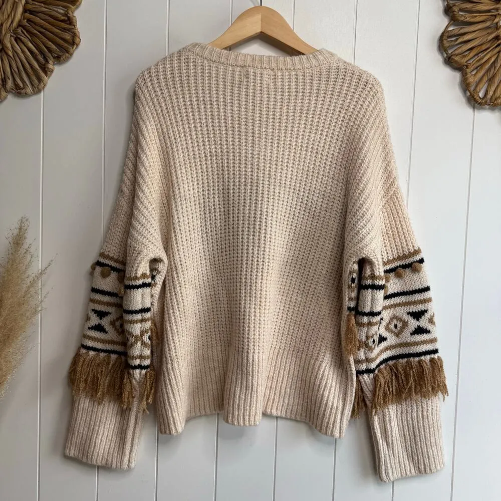 Driftwood sweater chunky knit fringe cozy boho western slouchy hippie XL - Image 4