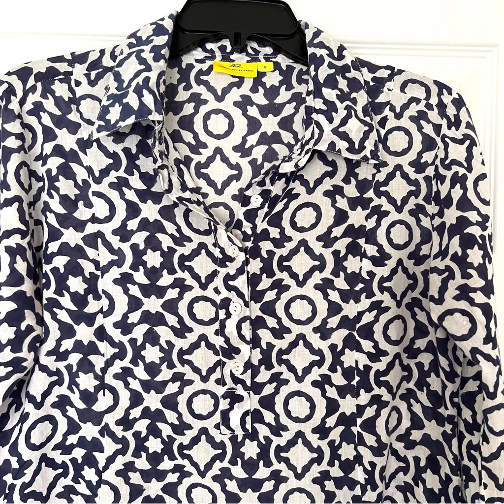 Roberta Roller Rabbit cotton shirt dress navy white Small - Image 2