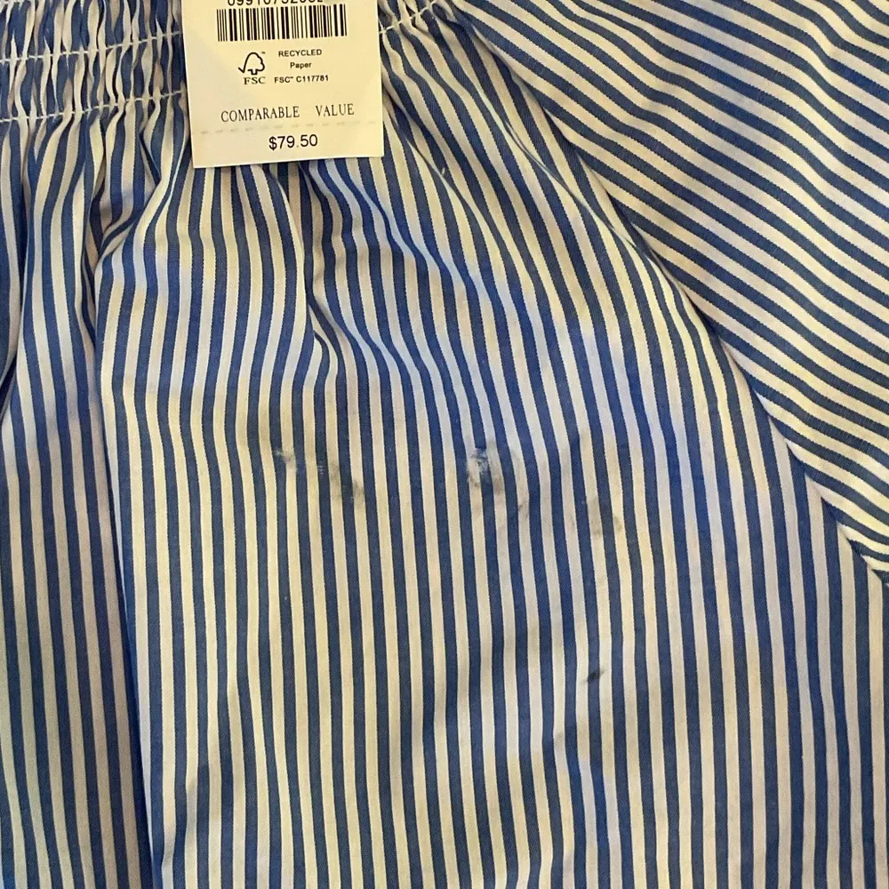 J.CREW Top Women Blue Stripe Smocked Neck Blouse Long Sleeve Sz S Smudge/Hole - Image 5