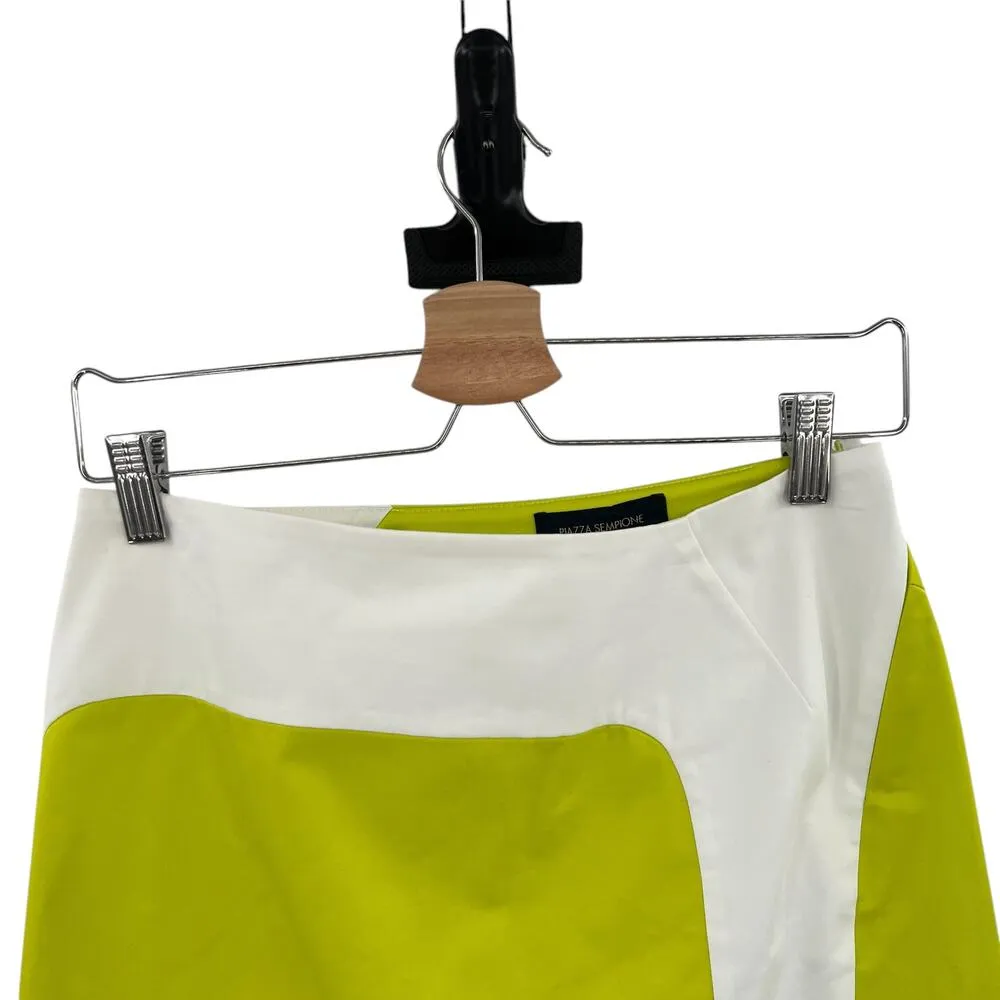 Piazza Sempione Neon Lime Green Cream Colorblock‎ Mini Skirt Size 38 US 2 - Image 2