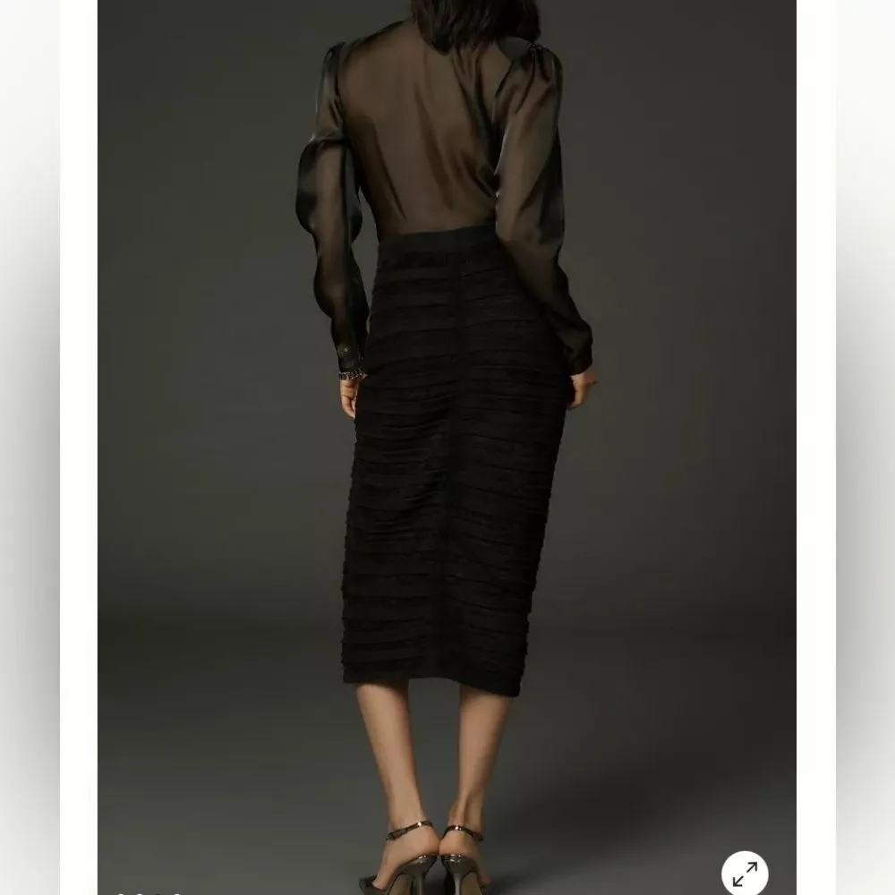 By Anthropologie Marilyn Black Midi Fitted Ribbed Sweater Skirt - Image 3