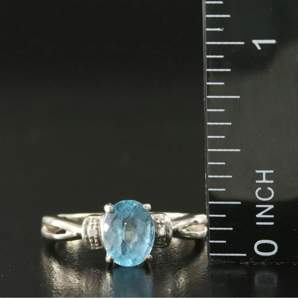 10K SOLID WHITE GOLD BLUE TOPAZ & DIAMOND RING (7.25) - Image 13