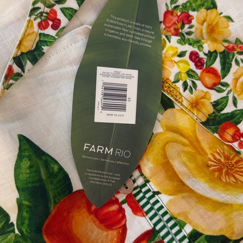 NWT FARM RIO Off-White Picnic Flowers Euroflax™ linen Premium Linen Romper - Image 8