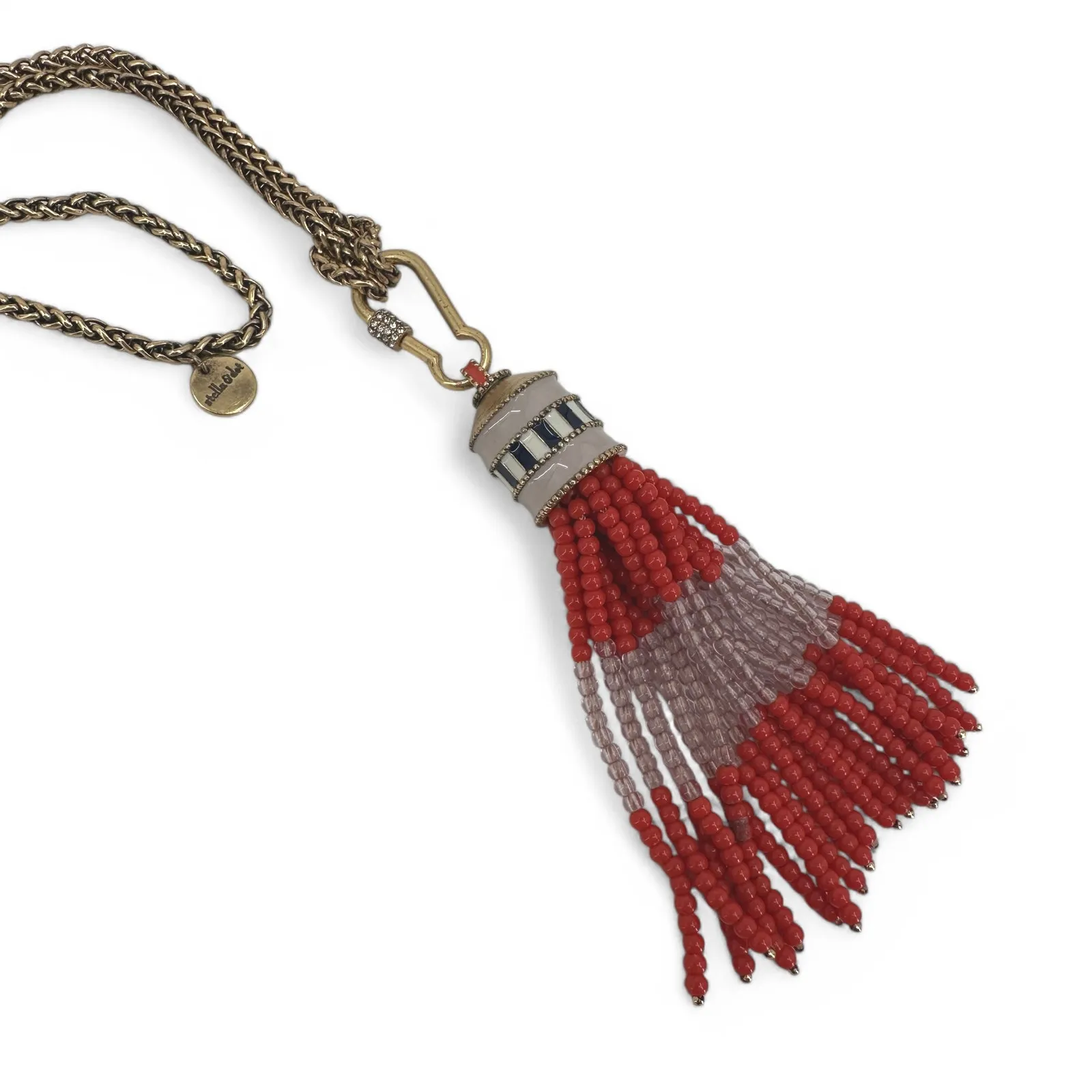 Stella and Dot Retired Brio Necklace Coral Red Beaded Tassel Fancy Chain - Image 8